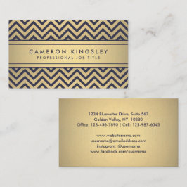 Cartão De Visita Padrão de Faux Foil Chevron Azul e Dourado do Mari