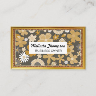 Cartão De Visita Padrão de Flor de Cutesy Quadro Antiquado Dourad