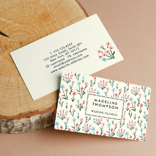 Cartão De Visita Padrão de Flores Rosa Azul Pastel Floral