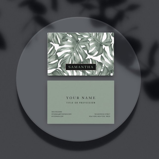 Cartão De Visita Padrão de Folhas de Oásis Moderna de Aquarela Trop (Criador carregado)