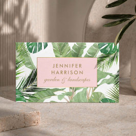 Cartão De Visita Padrão de Folhas Tropicais em Aquarela Designer