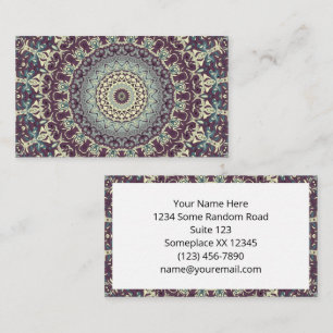 Cartão De Visita Padrão de Mandala Roxo Turquesa e Creme