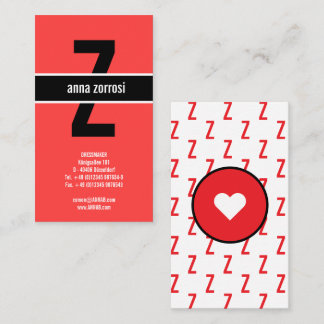 Cartão De Visita Padrão de monograma vermelho preto branco clássico