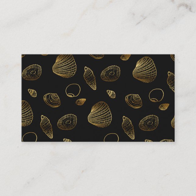 Cartão De Visita Padrão de na moda Black Dourado Seashells (Frente)