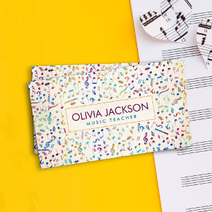 Cartão De Visita padrão de notas musicais coloridas