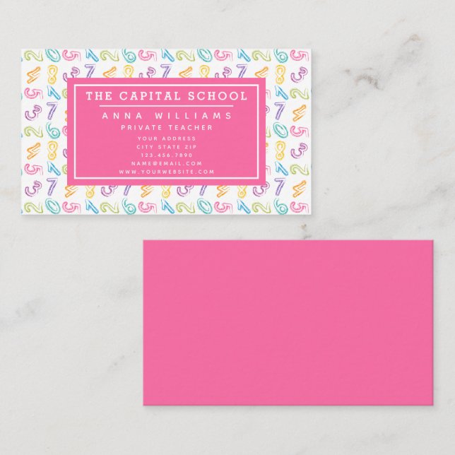 Cartão De Visita Padrão de Números Bonitos - Professor de Matemátic (Frente/Verso)