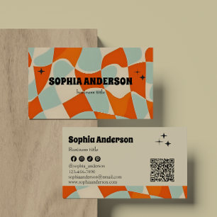 Cartão De Visita Padrão de Onda Funky Retroativo com Código QR