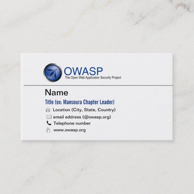 Cartão de visita padrão de OWASP (Frente)