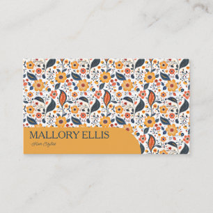Cartão De Visita Padrão de Paisley Floral Laranja Estilista de Ca