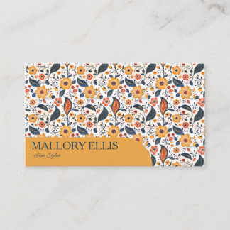 Cartão De Visita Padrão de Paisley Floral Laranja | Estilista de Ca