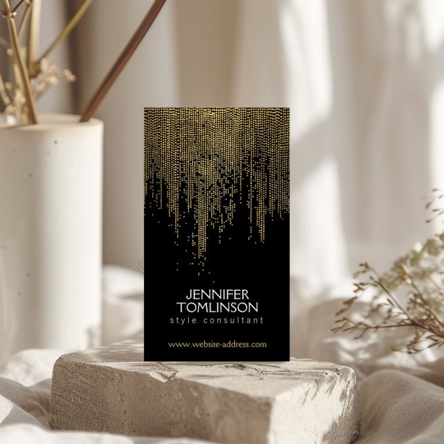 Cartão De Visita Padrão de Pontos de Confetti Dourados Faux Elegant (Criador carregado)