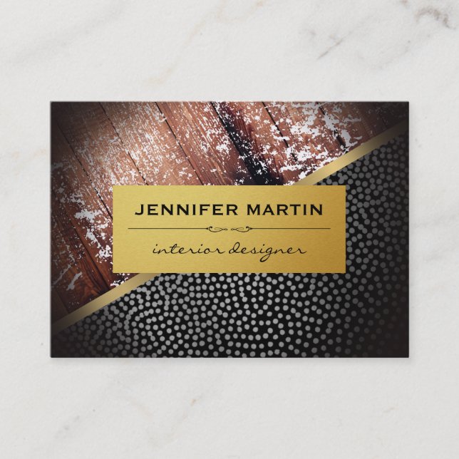 Cartão De Visita Padrão de Pontos Metálicos Dourados Rústicos Inter (Frente)