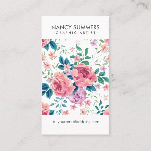 Cartão De Visita Padrão de rosas rosa (Frente)