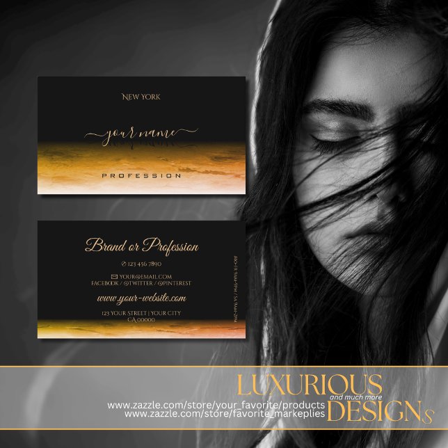 Cartão De Visita Padrão de sombra do Mármaco Negro e Laranja Modern (Criador carregado)