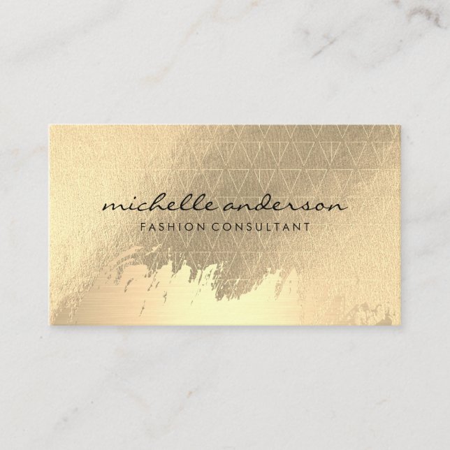 Cartão De Visita Padrão de Triângulo Dourado Metálico Bruto Dourado (Frente)