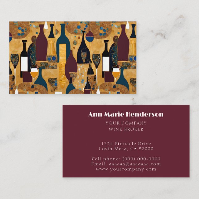 Cartão De Visita Padrão de Vinho Moderno Dourado Maroon (Frente/Verso)