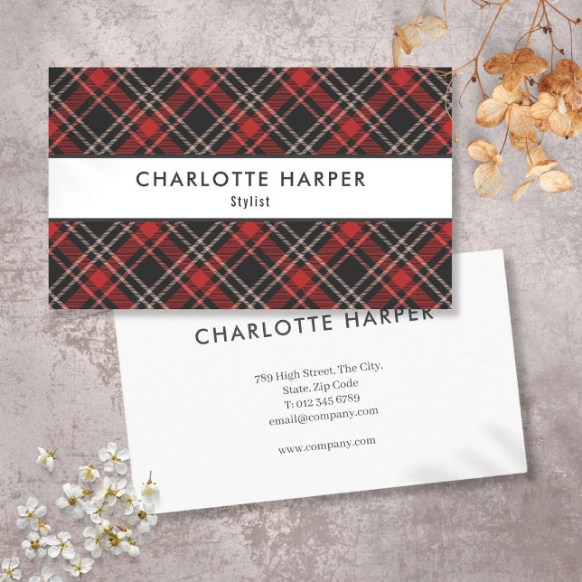 Cartão De Visita Padrão de Xadrez Elegante moderno de Tartan (Modern Elegant Tartan Plaid Pattern Business Card)