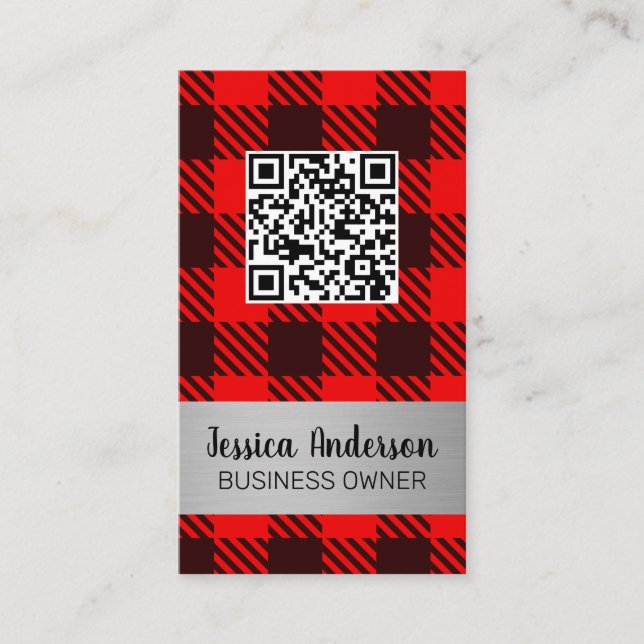 Cartão De Visita Padrão de xadrez | Verificação QR | (Frente)