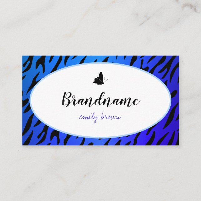 Cartão De Visita Padrão de Zebra Azul Elegante Borboletas Bonito (Frente)