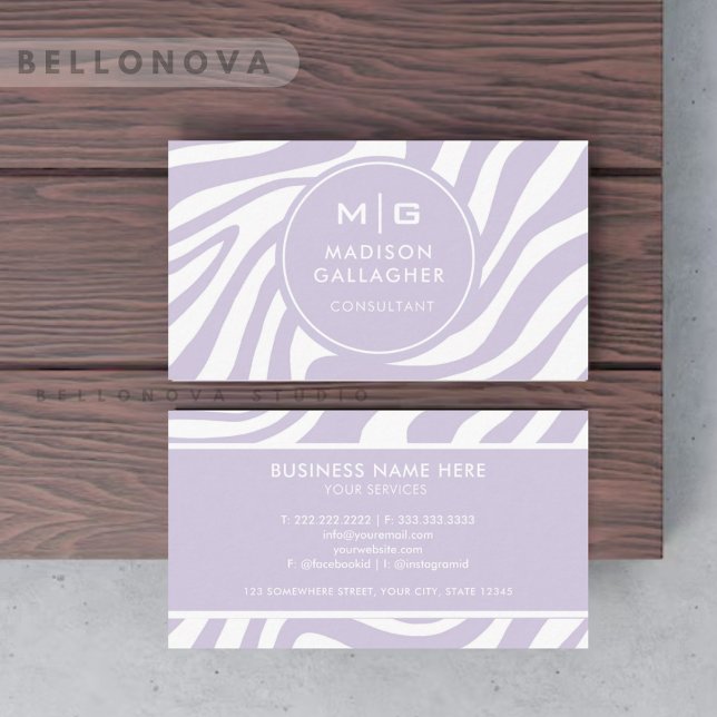 Cartão De Visita Padrão de Zebra Branca Púrpura Personalizado Profi (Custom Purple White Zebra Pattern Professional Business Card
)