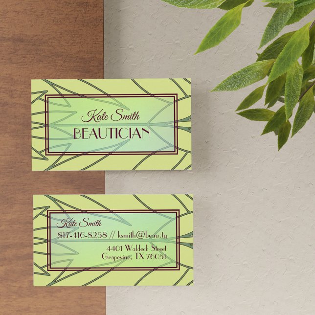 Cartão De Visita Padrão Deco de Folhagem Tropical Pastel Verde (Criador carregado)