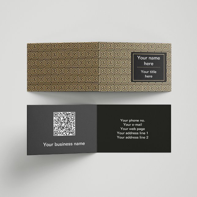 Cartão De Visita Padrão dos Quadrados-Chave Gregos Meander Brown (Criador carregado)