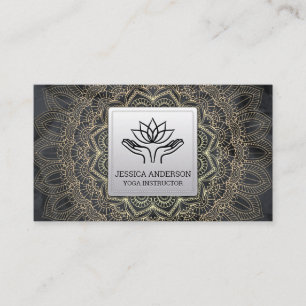 Cartão De Visita Padrão Dourado de Mandala Reparação Das Mãos
