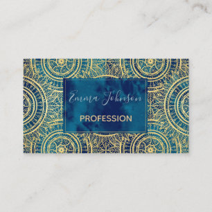 Cartão De Visita Padrão Dourado Elegante de Azul de girassol