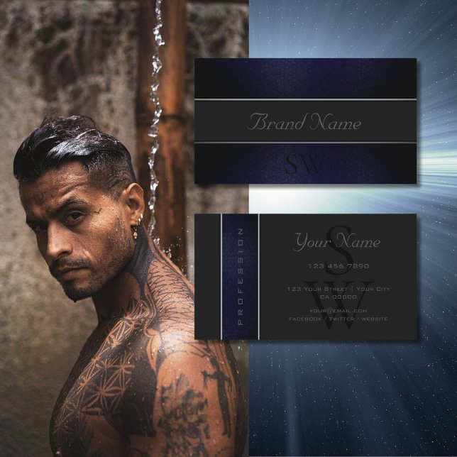 Cartão De Visita Padrão Elegante de Cobra de Cinza Azul Escuro com  (Criador carregado)