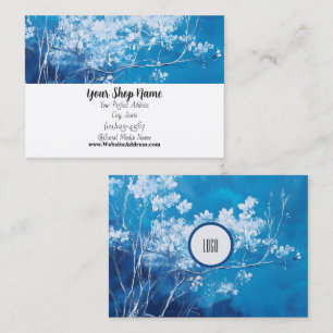 Cartão De Visita Padrão Floral Azul Personalizado, Negócios de 3,5"