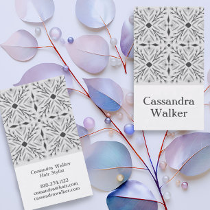 Cartão De Visita Padrão Floral Cinza de Azulejos Dolores