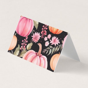 Cartão De Visita Padrão Floral de Abóbora Cor de Água Rosa