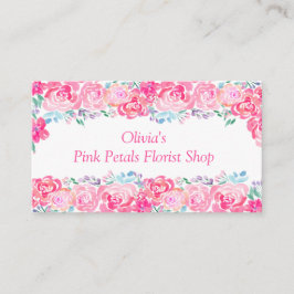 Cartão De Visita Padrão Floral de Rosa em Aquarela