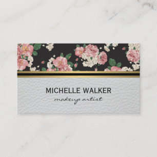 Cartão De Visita Padrão Floral Elegante Dourado Mármore Metálico