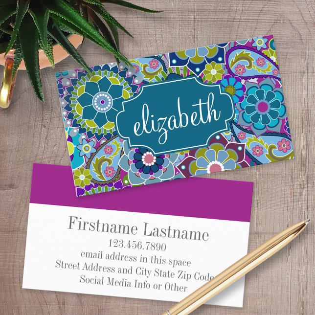 Cartão De Visita Padrão Floral Funky com Nome Personalizado (Custom Printed Business Cards)