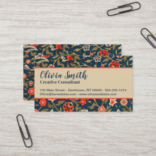 Cartão De Visita Padrão Floral Indo-Persa Boêmio Vintage Vermelho