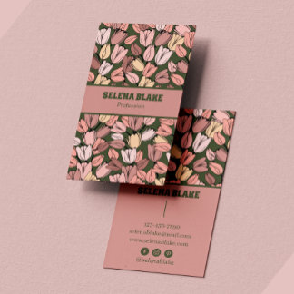 Cartão De Visita Padrão Floral Moderno Elegante | Design vertical |