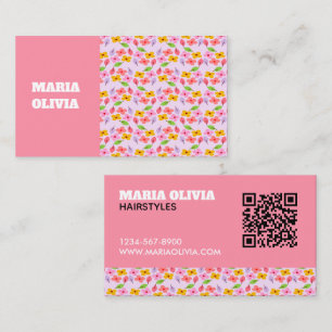 Cartão De Visita Padrão Floral Pastel Adorável Rosa Macio Feminino