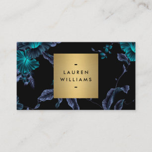 Cartão De Visita Padrão Floral Preto Elegante com Logotipo de Nome