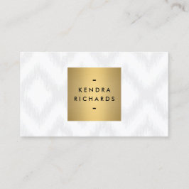 Cartão De Visita Padrão Ikat Elegante com logotipo de nome Dourado