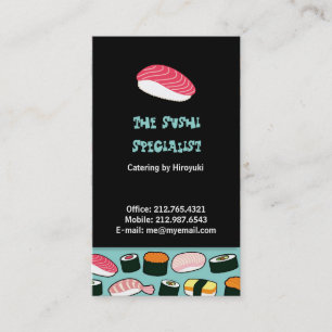 Cartão De Visita Padrão Ilustrado de Diversão Yummy Sushi