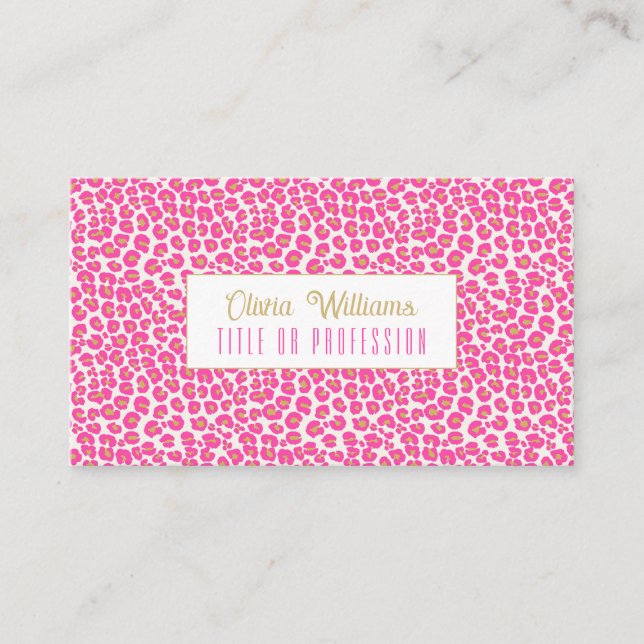 Cartão De Visita Padrão-Leopardo Dourado Rosa-Quente (Frente)