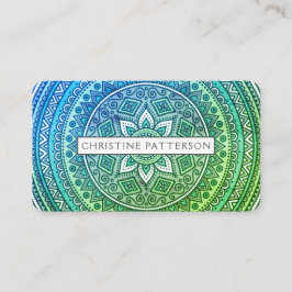 Cartão De Visita Padrão Mandala Verde Azul Yoga Meditação