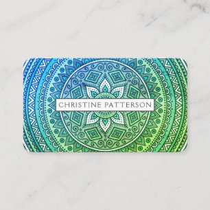 Cartão De Visita Padrão Mandala Verde Azul Yoga Meditação
