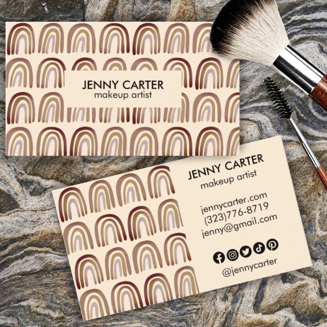 Cartão De Visita Padrão neutro de arco-íris terno Boho Único Brown (Criador carregado)