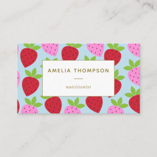 Cartão De Visita Padrão Personalizado de Morango Fruta Retro Fofo
