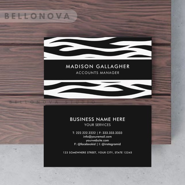 Cartão De Visita Padrão Personalizado De Zebra Branca E Negra Profi (Custom White And Black Zebra Pattern Professional Business Card)