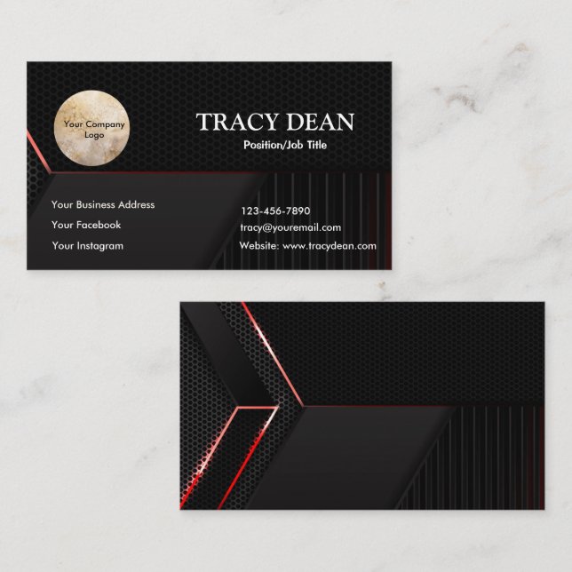 Cartão De Visita Padrão Preto e Branco Profissional Moderno (Frente/Verso)