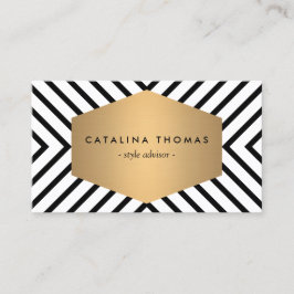 Cartão De Visita Padrão preto e branco retrô com emblema Dourado