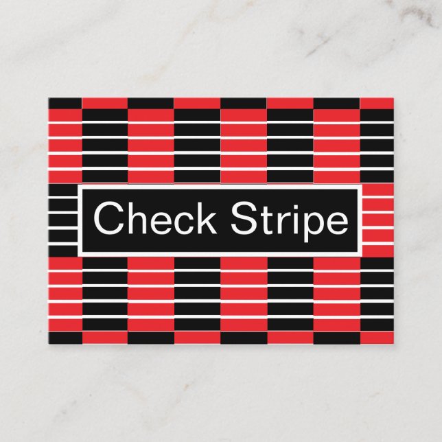 Cartão De Visita Padrão Preto Vermelho Checks e Stripes (Frente)